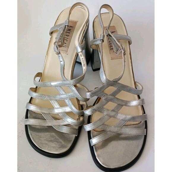 American Eagle Chunky Sandals Size 10 Metallic Silver Women’s Strappy Vintage - Picture 1 of 15